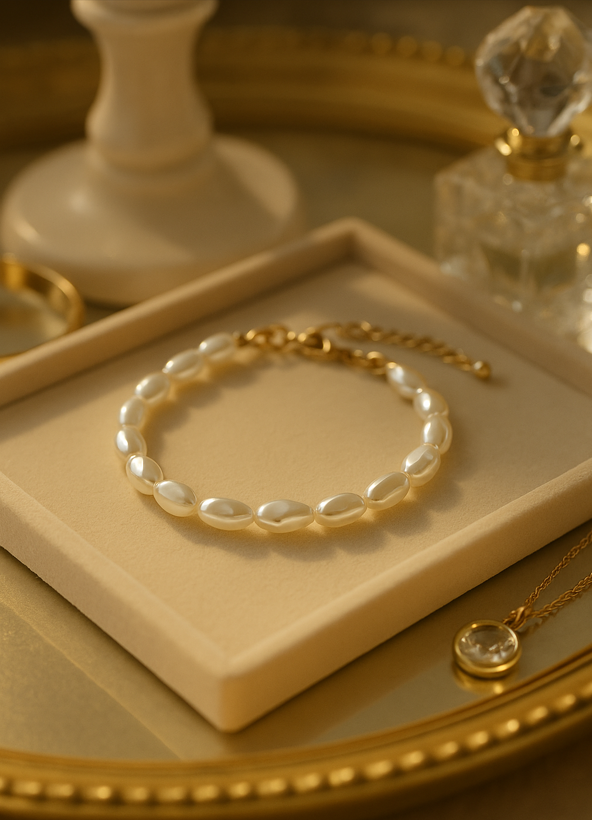 Pulseira com Pérolas Imitadas em Estilo Vintage Elegante