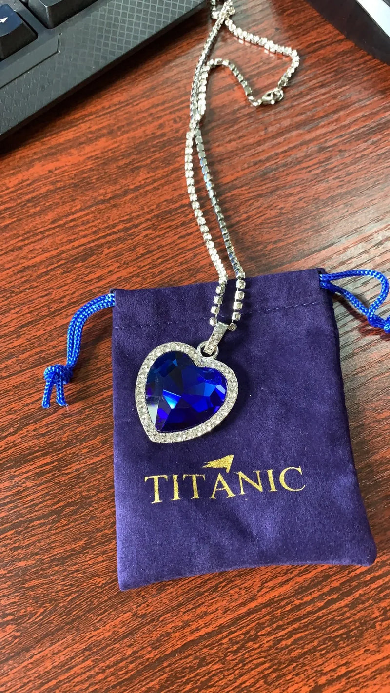Conjunto Amor Eterno do Coração do Oceano, Colar e Brincos Azul Luxo