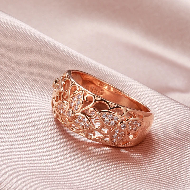 Anel Flor de Zircônia Ouro Rosé 585