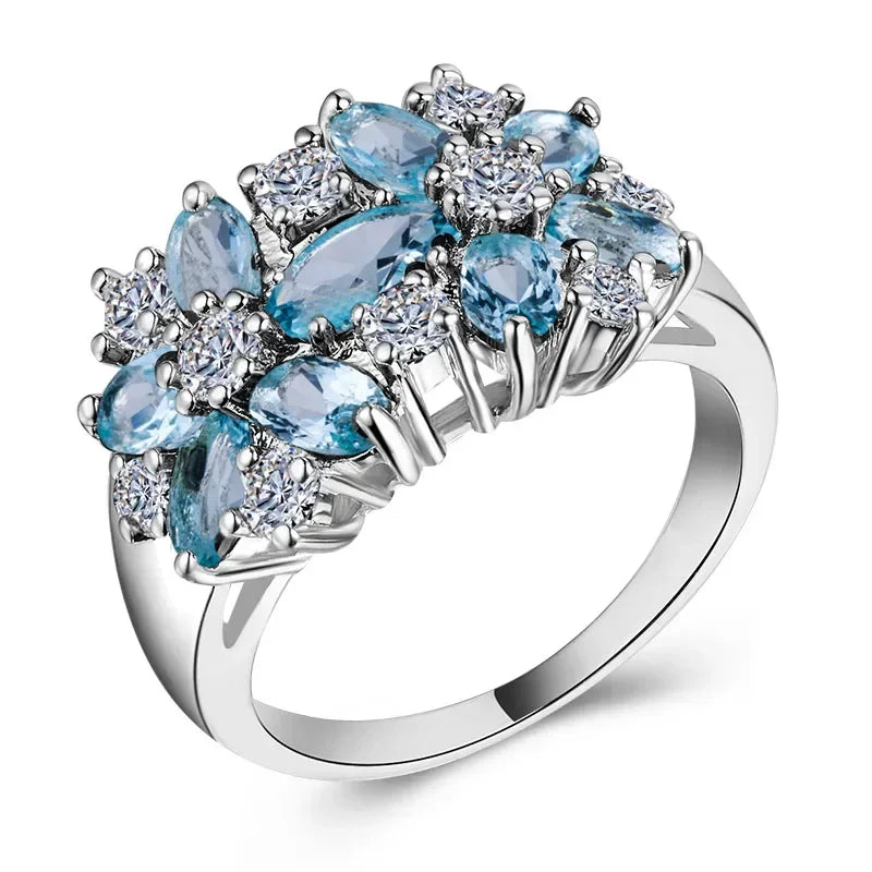 Anel Glamour Flor de Zircônias Coloridas Prata Luxo