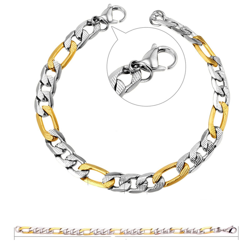 Descubra a Pulseira Masculina em Aço Inoxidável com Mix de Ouro e Prata. Estilo Punk e Hiphop para os amantes da moda. Com Fecho LOBSTER e Design Avançado, essa Pulseira de 22cm se destaca no mundo dos acessórios. Elegância e Durabilidade em um só produto. Ideal para quem busca versatilidade e luxo.