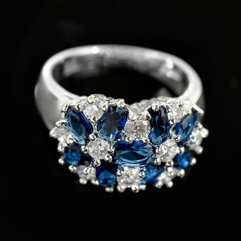 Anel Glamour Flor de Zircônias Coloridas Prata Luxo