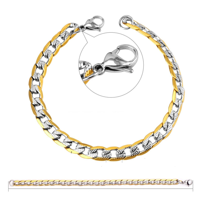 Descubra a Pulseira Masculina em Aço Inoxidável com Mix de Ouro e Prata. Estilo Punk e Hiphop para os amantes da moda. Com Fecho LOBSTER e Design Avançado, essa Pulseira de 22cm se destaca no mundo dos acessórios. Elegância e Durabilidade em um só produto. Ideal para quem busca versatilidade e luxo.