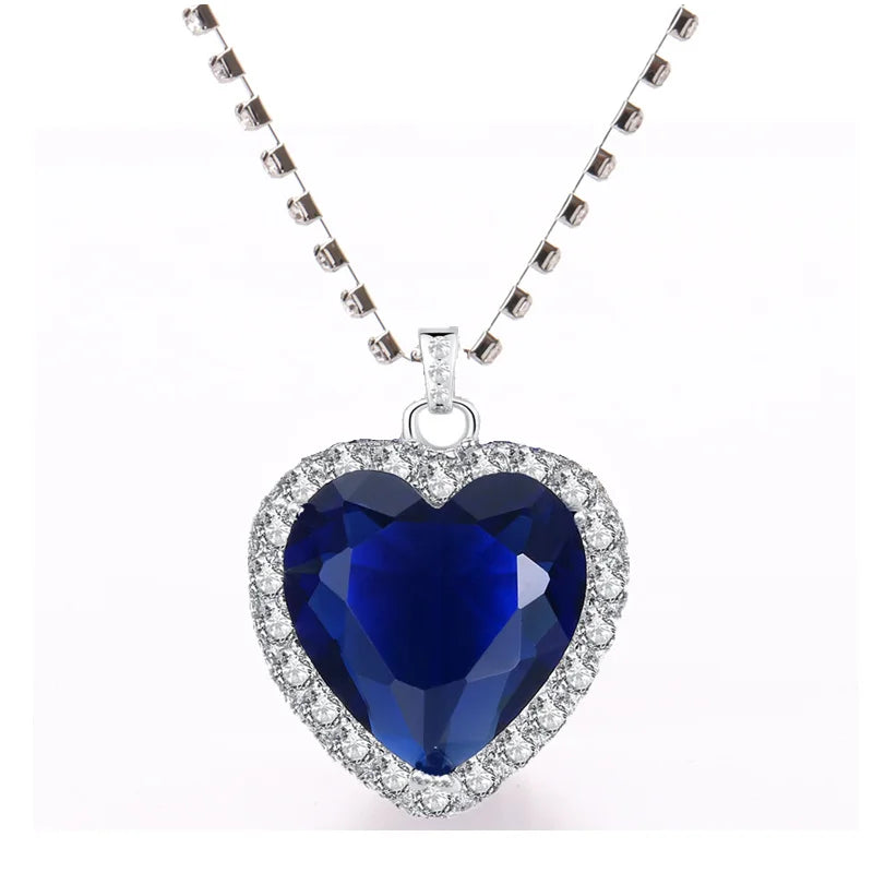 Conjunto Amor Eterno do Coração do Oceano, Colar e Brincos Azul Luxo