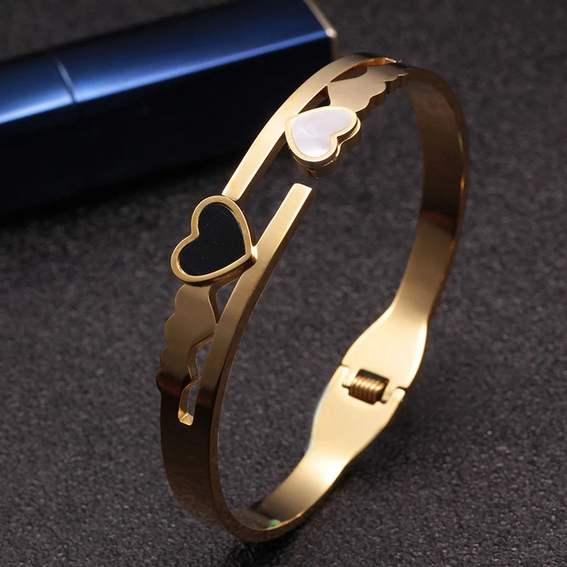 Pulseira Coração Trevo da Sorte Inoxidável - Símbolo Amor e Sorte
