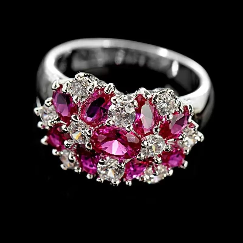 Anel Glamour Flor de Zircônias Coloridas Prata Luxo