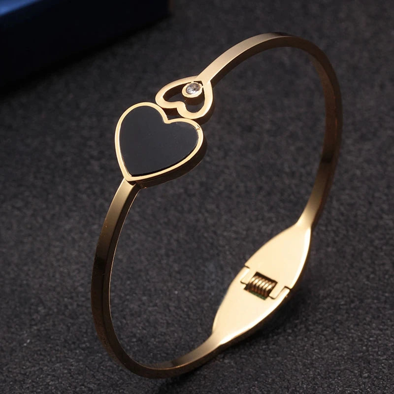 Pulseira Coração Trevo da Sorte Inoxidável - Símbolo Amor e Sorte