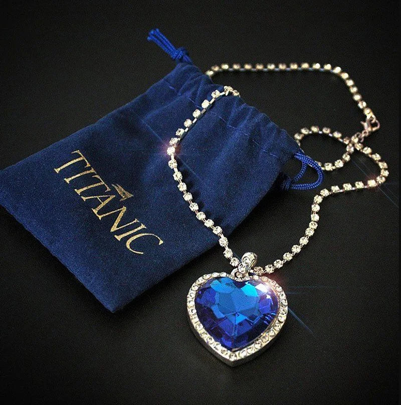 Conjunto Amor Eterno do Coração do Oceano, Colar e Brincos Azul Luxo
