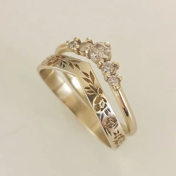 Anel Vintage Ouro com Flores Entalhadas à Mão