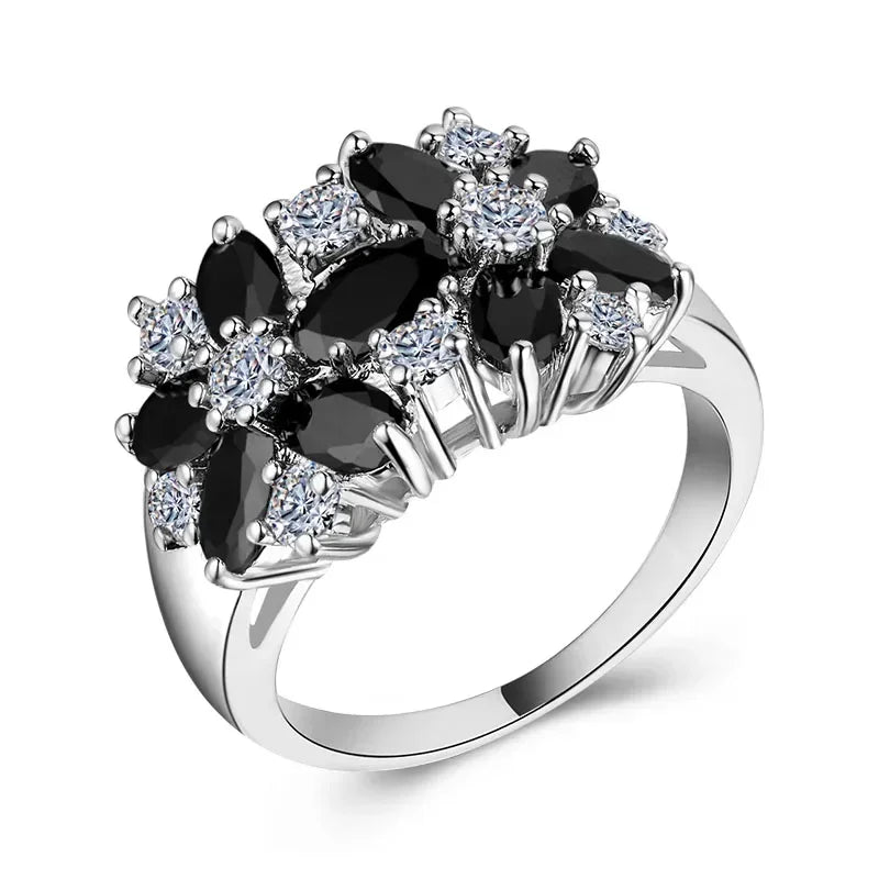 Anel Glamour Flor de Zircônias Coloridas Prata Luxo