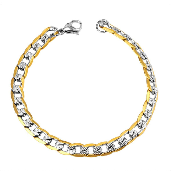 Descubra a Pulseira Masculina em Aço Inoxidável com Mix de Ouro e Prata. Estilo Punk e Hiphop para os amantes da moda. Com Fecho LOBSTER e Design Avançado, essa Pulseira de 22cm se destaca no mundo dos acessórios. Elegância e Durabilidade em um só produto. Ideal para quem busca versatilidade e luxo.